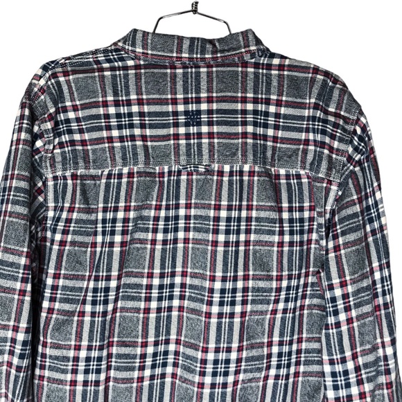 FatFace Plaid Flannel Long Sleeve Button Front Western Blue Grey Red Men's Large - Picture 8 of 11
